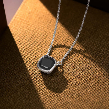 Silver Necklaces - Pure Silver Necklace &#8211; Simple Black Onyx Chain