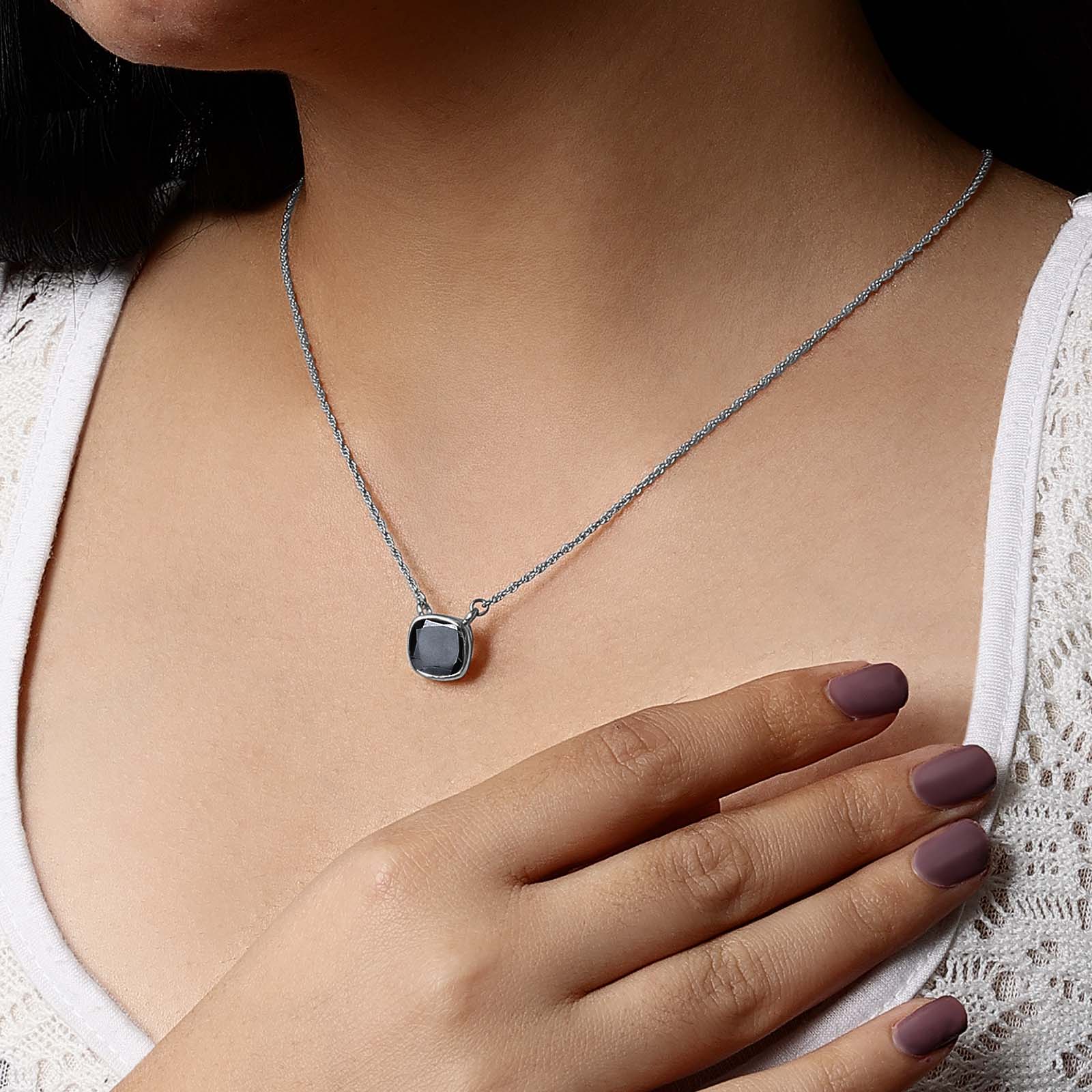399 - Pure Silver Necklace &#8211; Simple Black Onyx Chain
