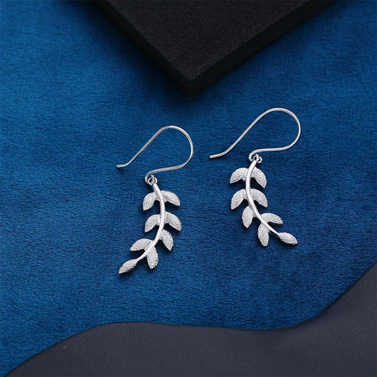 Drop Earrings - Pure Silver Earrings &#8211; Leafy Floral Design