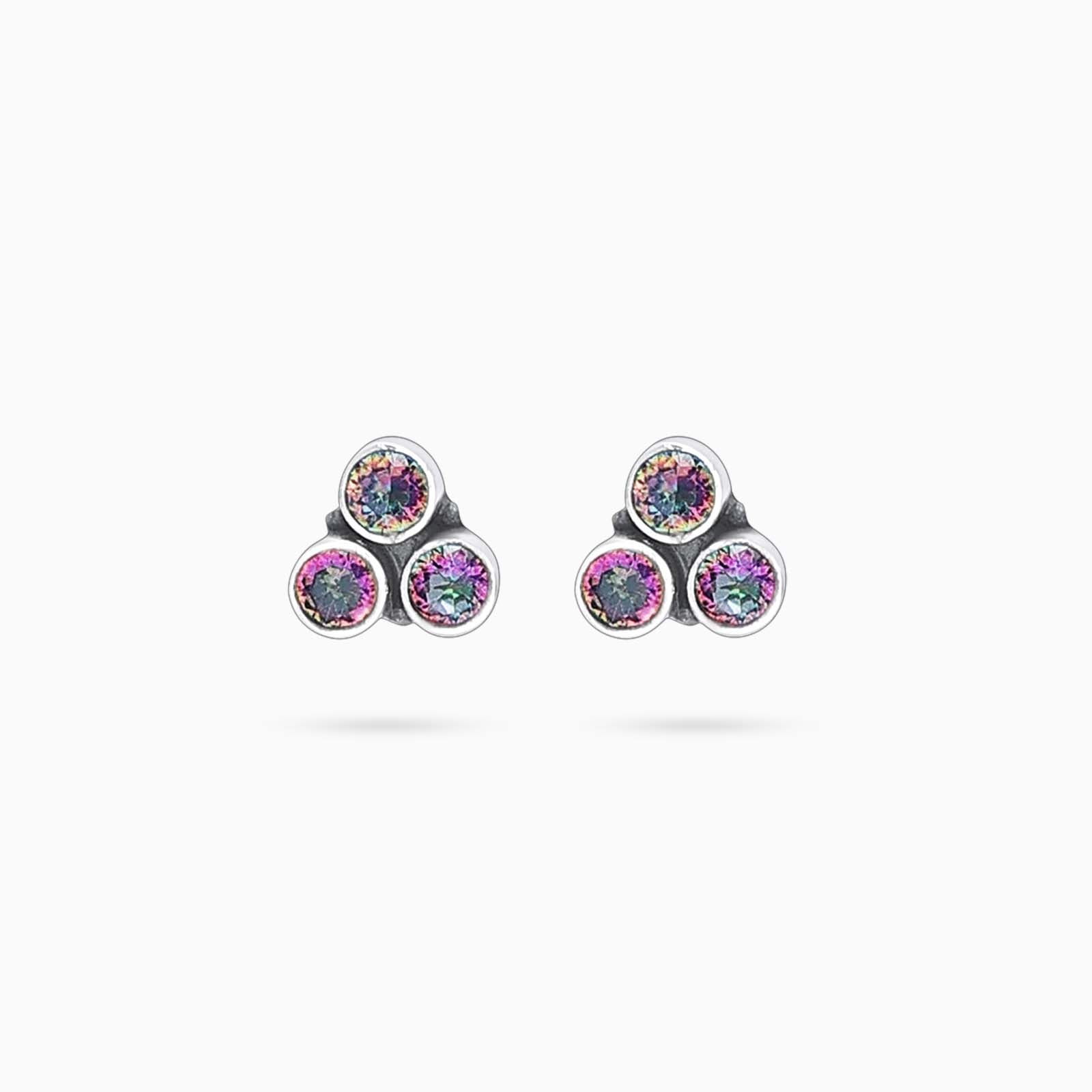 518 - Pure Silver Earrings &#8211; Mini Blurple CZ Stone Stud