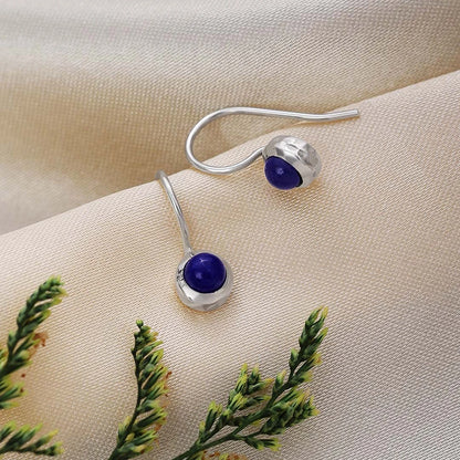 Drop Earrings - Pure Silver Earrings &#8211; Blue Lapis Stone Drop Model