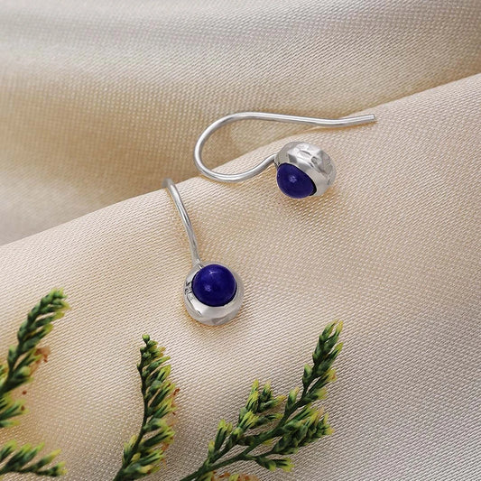Drop Earrings - Pure Silver Earrings &#8211; Blue Lapis Stone Drop Model