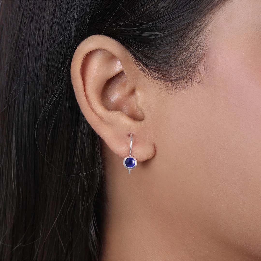 Silver Earrings - Pure Silver Earrings &#8211; Blue Lapis Stone Drop Model