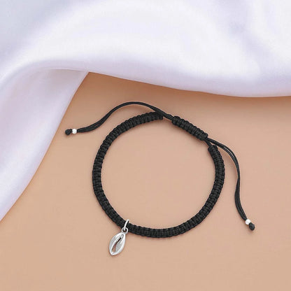 Silver anklets - Pure 925 Silver Anklet &#8211; Black Threaded With Seashell