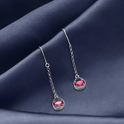 Pure Silver Earrings - Dazzling Ruby Silver Drop Model