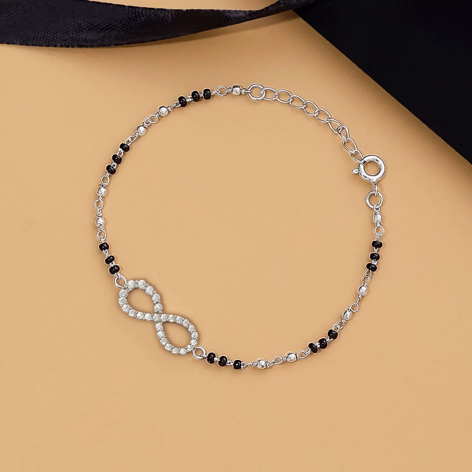 Pure Sterling Silver Infinity Knot Design Hand Mangalsutra Bracelet