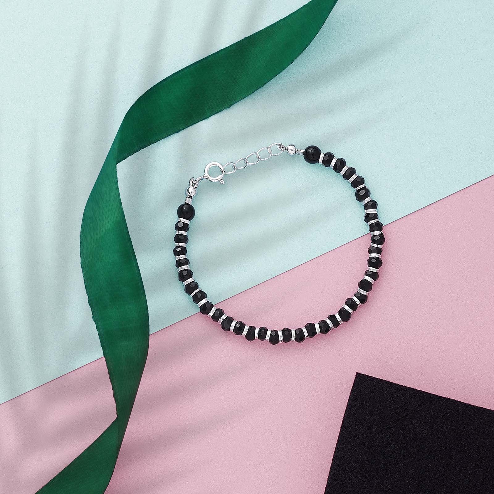 925 Sterling Silver Shiny Silver & Black Beads Bracelet for Women - Tweov Jewels