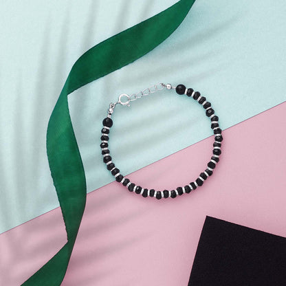 925 Sterling Silver Shiny Silver & Black Beads Bracelet for Women - Tweov Jewels