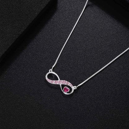 Infinity Pink Heart Silver Necklace