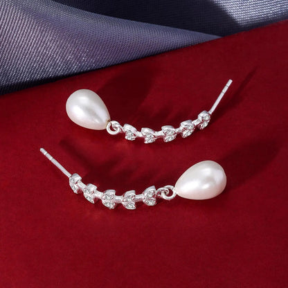 CZ Long Silver Pearl Earrings - Tweov Jewels