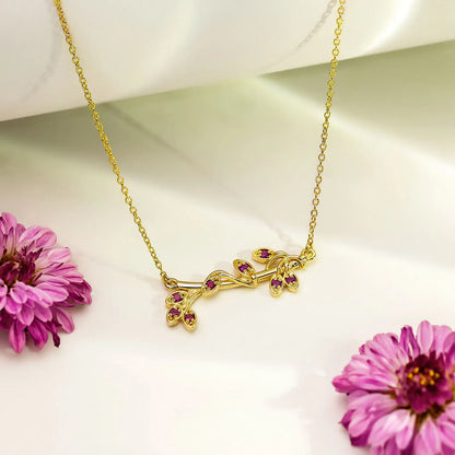 Gold Plated Pink Leaf Silver Necklace