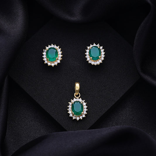 Pure Silver Jewellery Sets - Royal Emerald Earrings With CZ Pendant Set