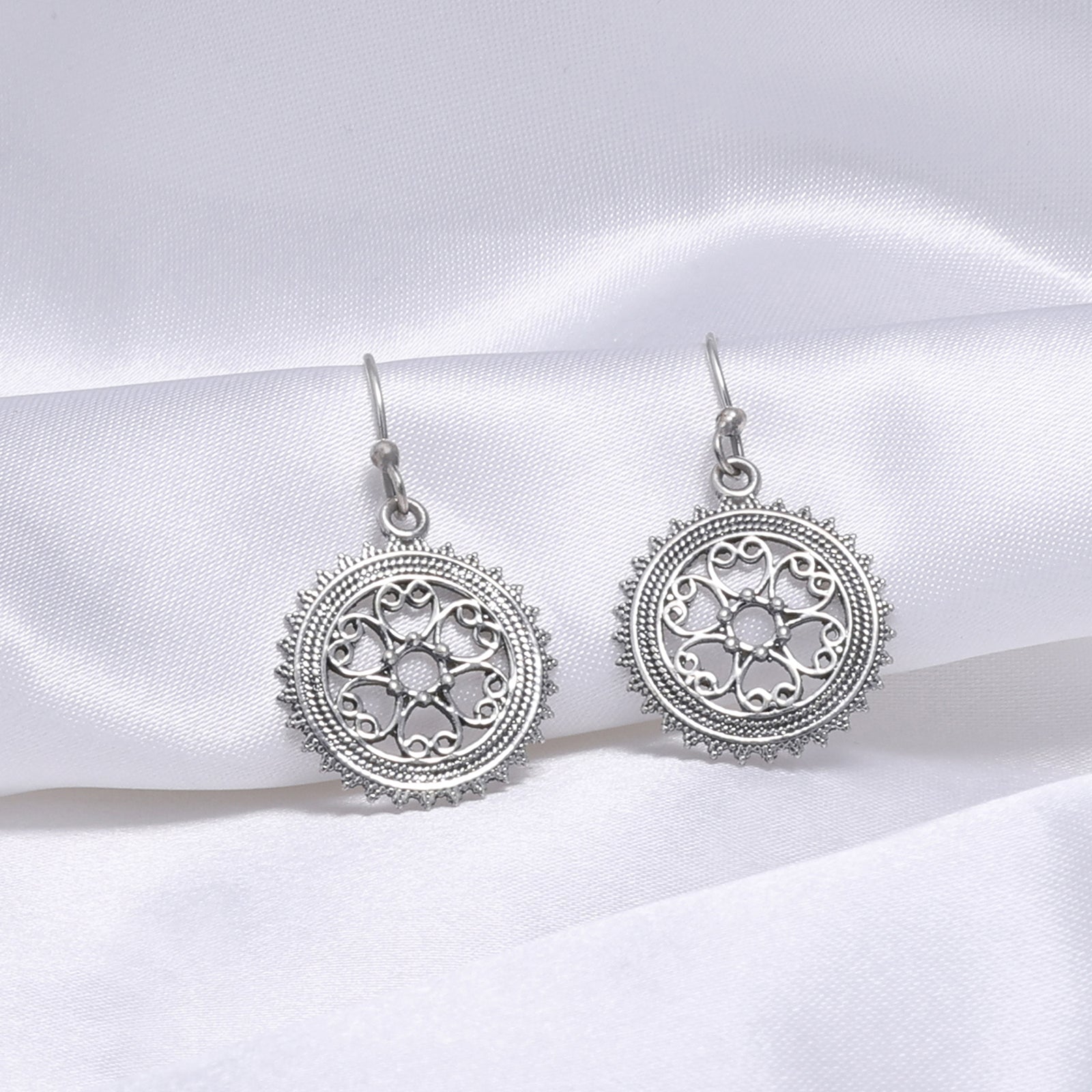 Mini Mandala Design Silver Earrings - Tweov Jewels