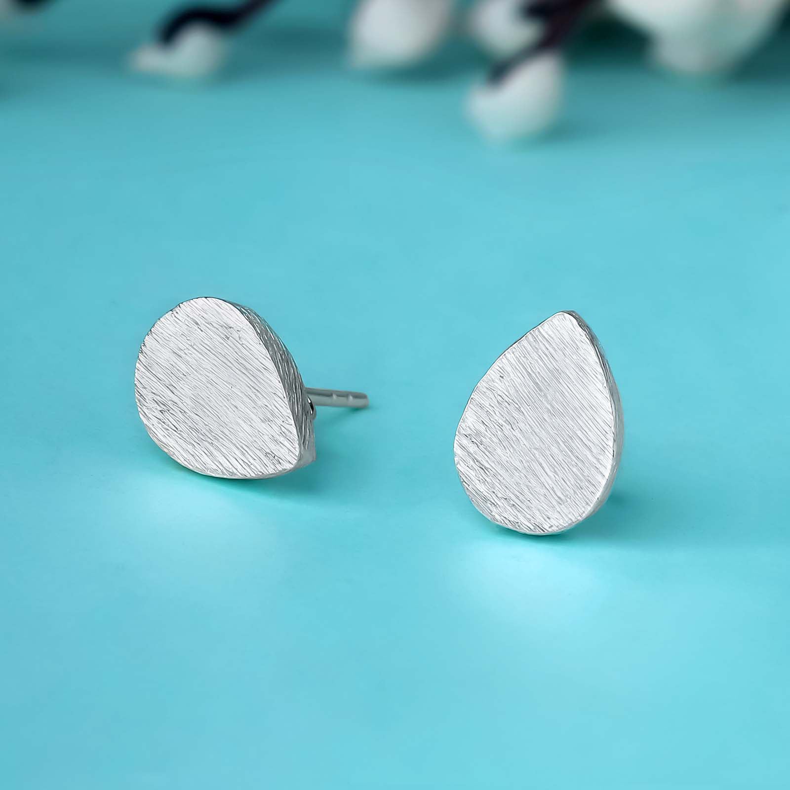 Pure Silver Stud Earrings - Dew-kissed Scratch Finish Model