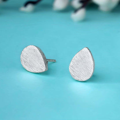 Pure Silver Stud Earrings - Dew-kissed Scratch Finish Model