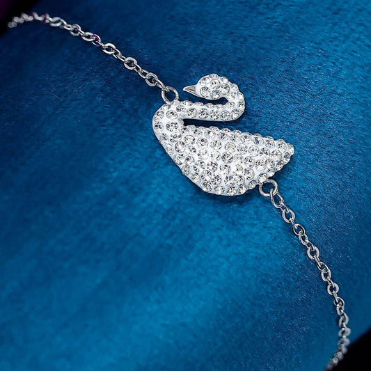 925 Sterling Silver Swarovski Swan Chain Bracelet