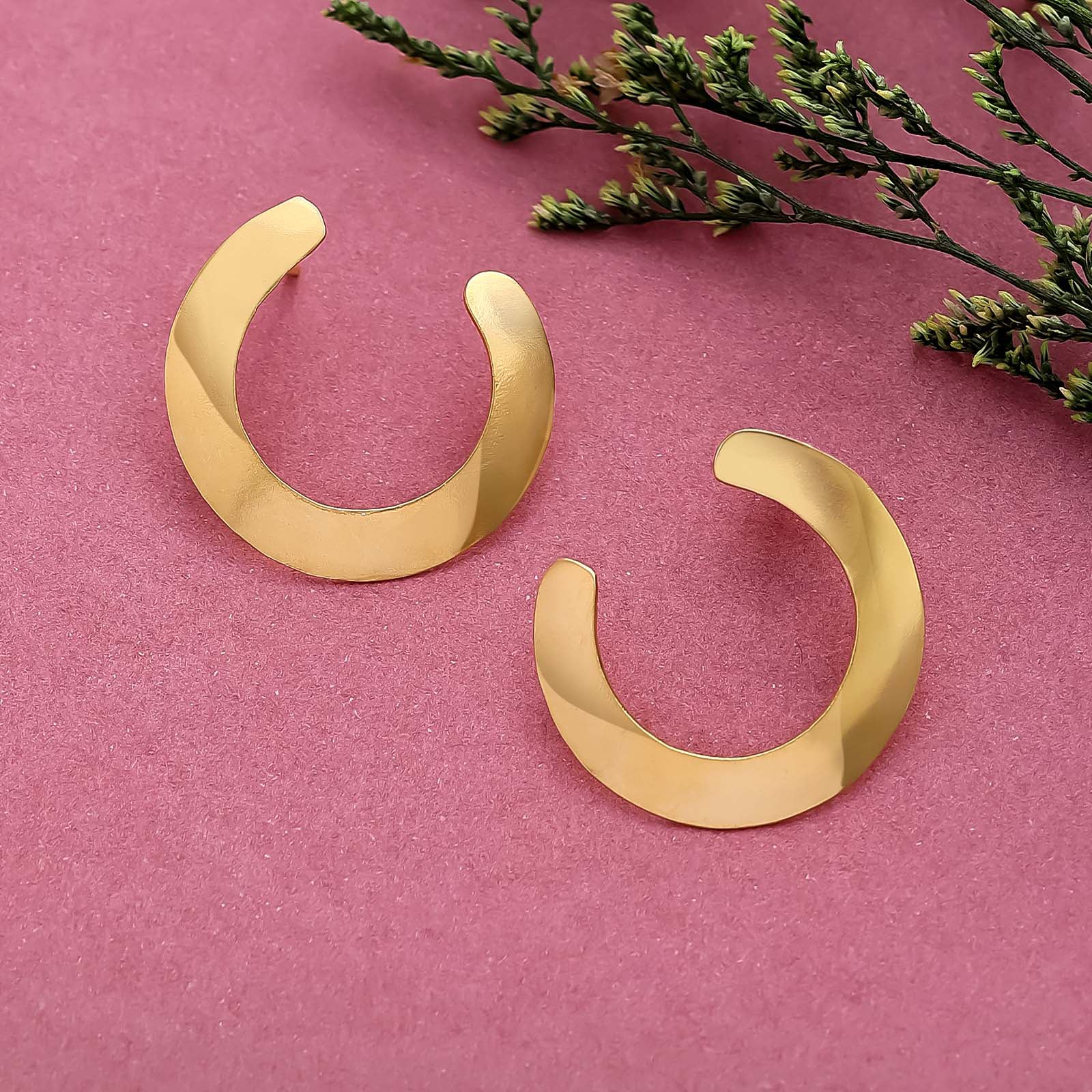 Pure Silver Earrings - Stylish Gold Finish C-Hoops