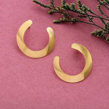 Pure Silver Earrings - Stylish Gold Finish C-Hoops
