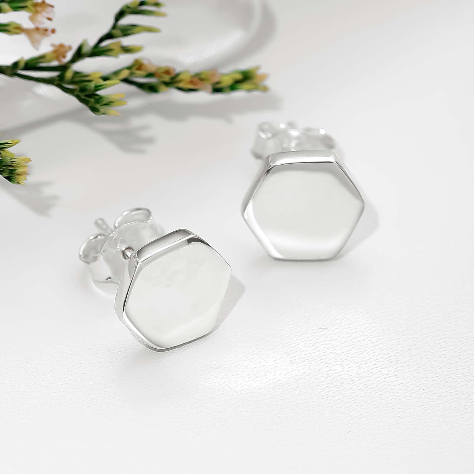 Pure Silver Stud - Hexa Glossy Finish