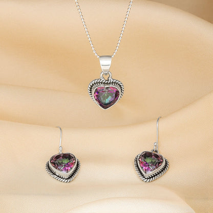Pure Silver Jewellery Set - Heart Shaped CZ Studded Pendant Set - Tweov Jewels