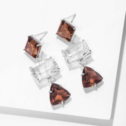 Multicut Brown AD Stone Silver Earrings