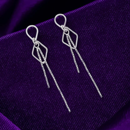 Sleek Threader Chain Design Silver Earrings