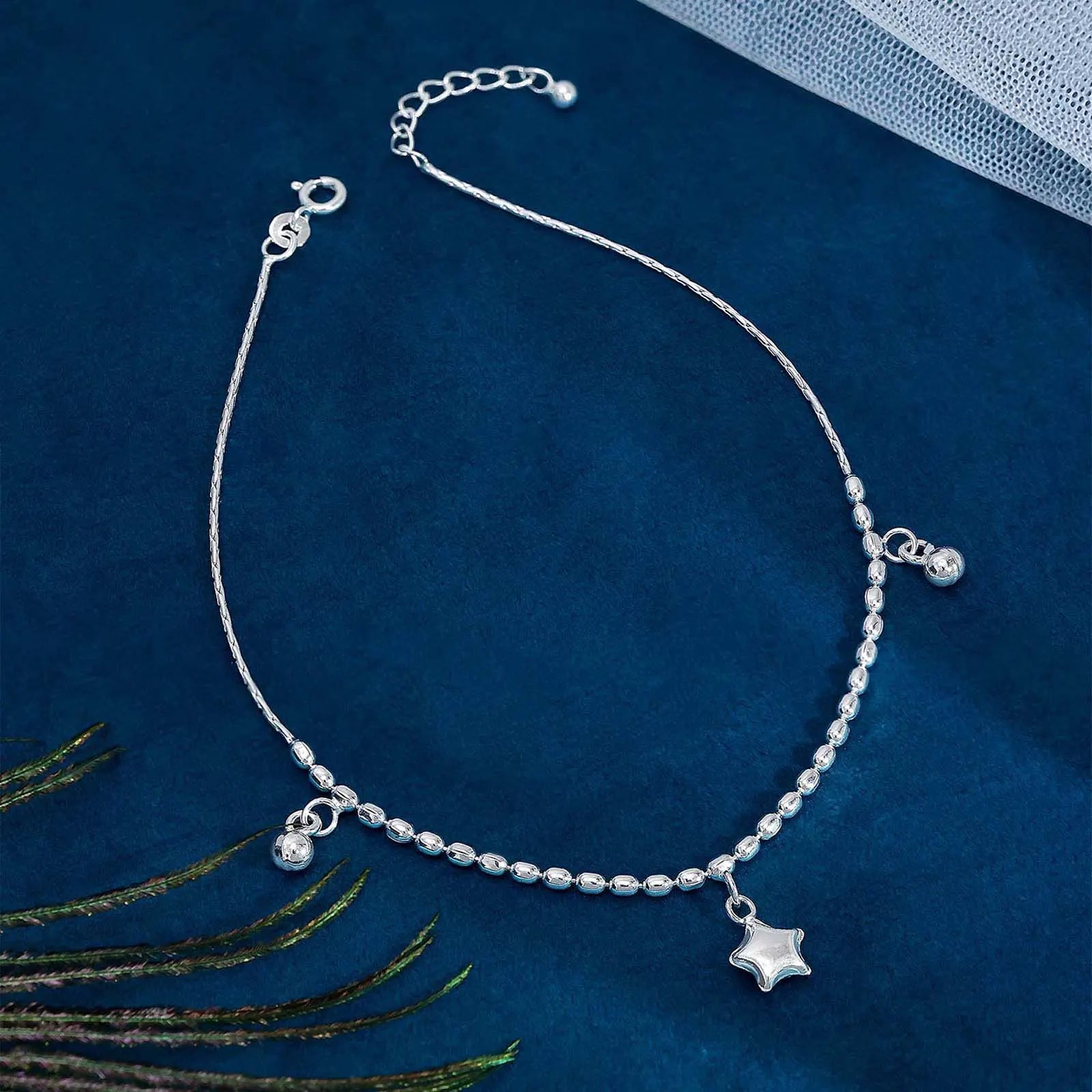 Star Beaded Silver Chain Anklet - Tweov Jewels