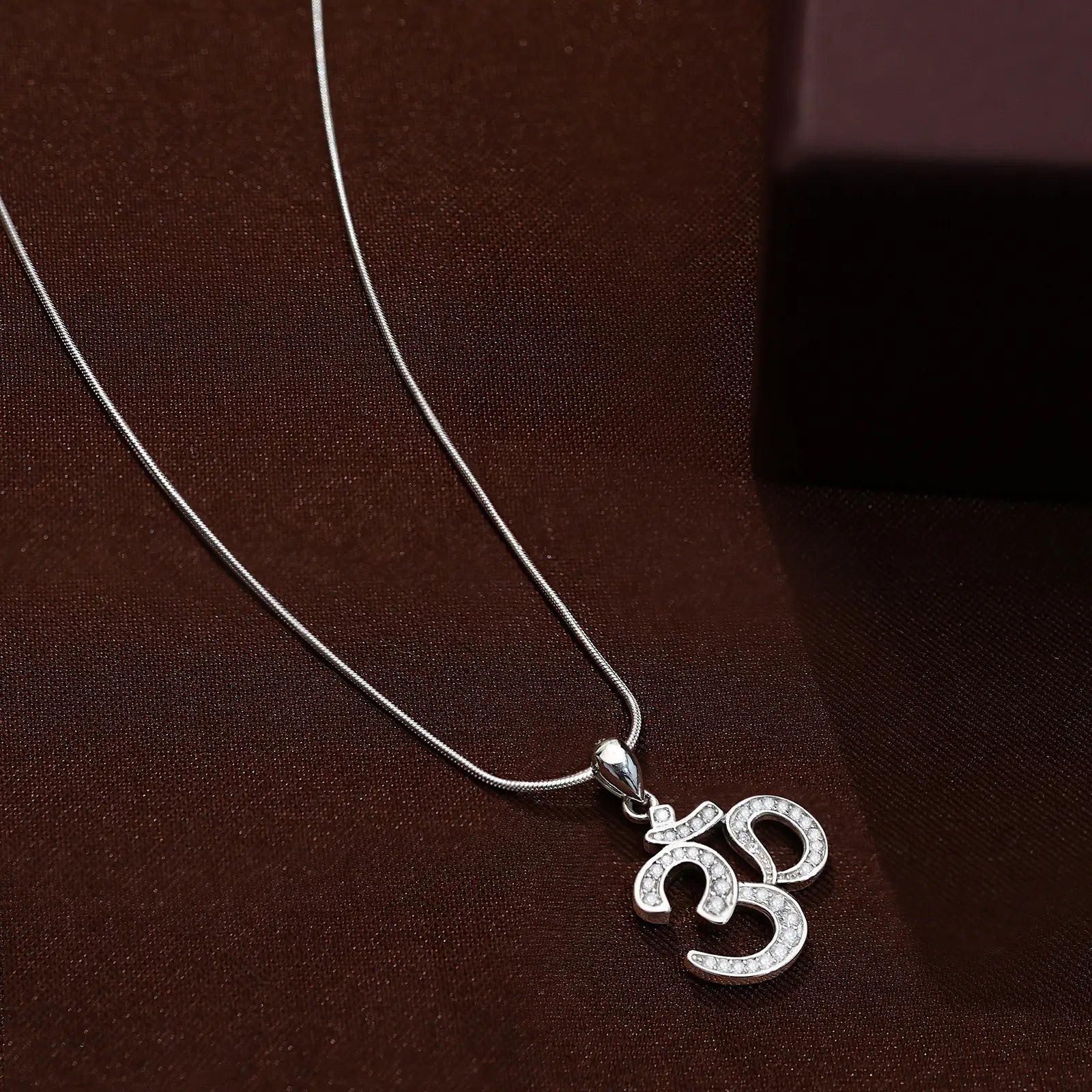 CZ Studded Silver Om Pendant Chain - Tweov Jewels