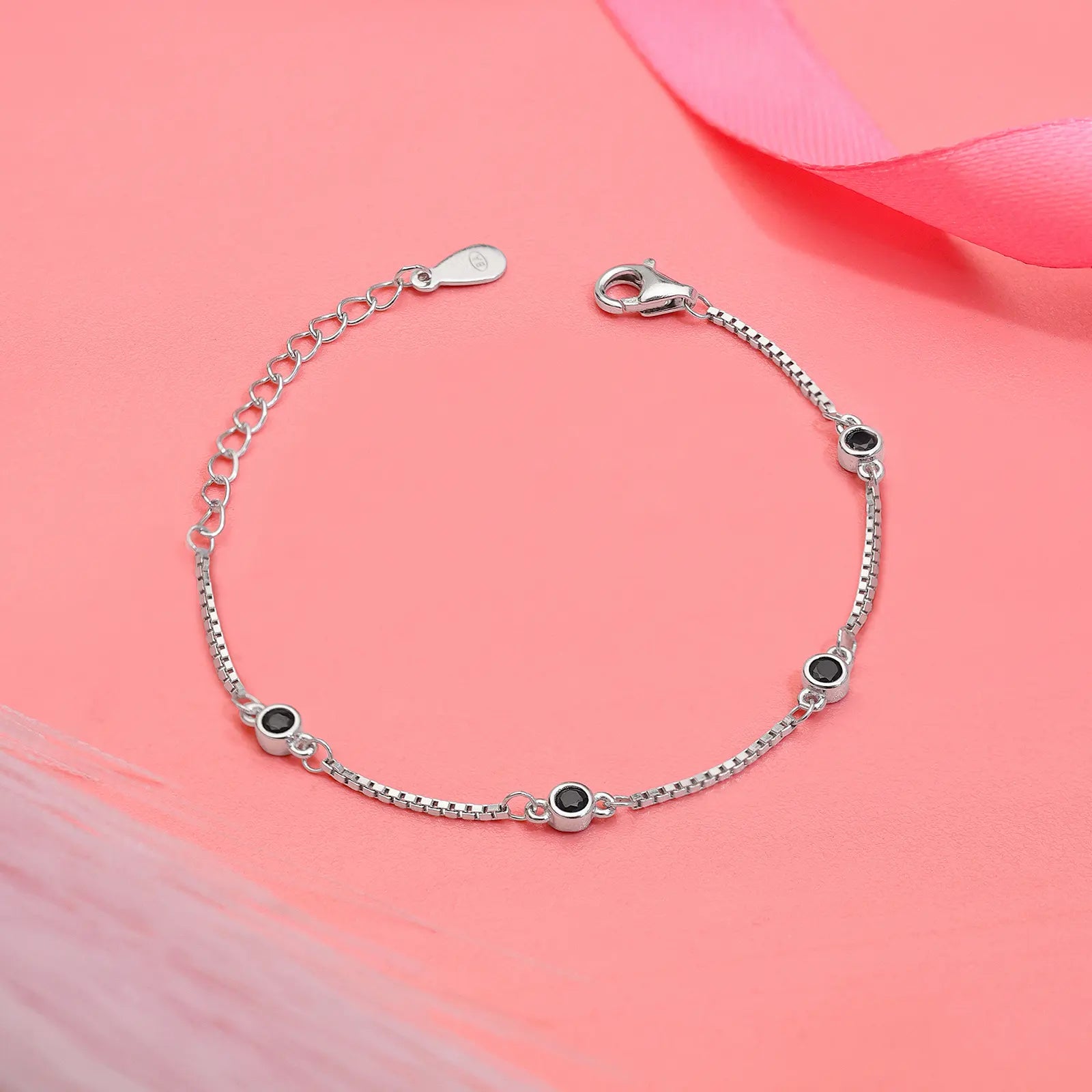Silver Black Stone Box Chain Bracelet