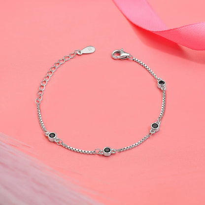 Silver Black Stone Box Chain Bracelet
