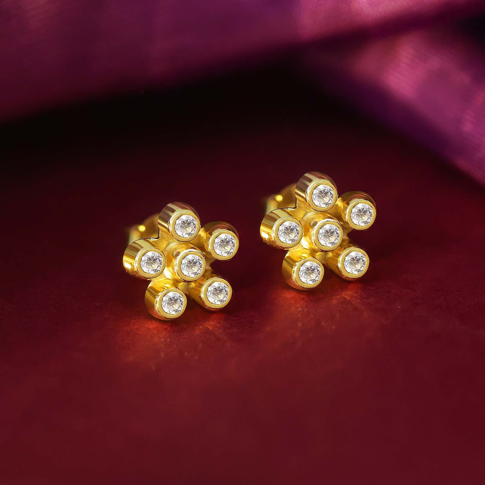 Gold Plated CZ Floral Design Silver Stud