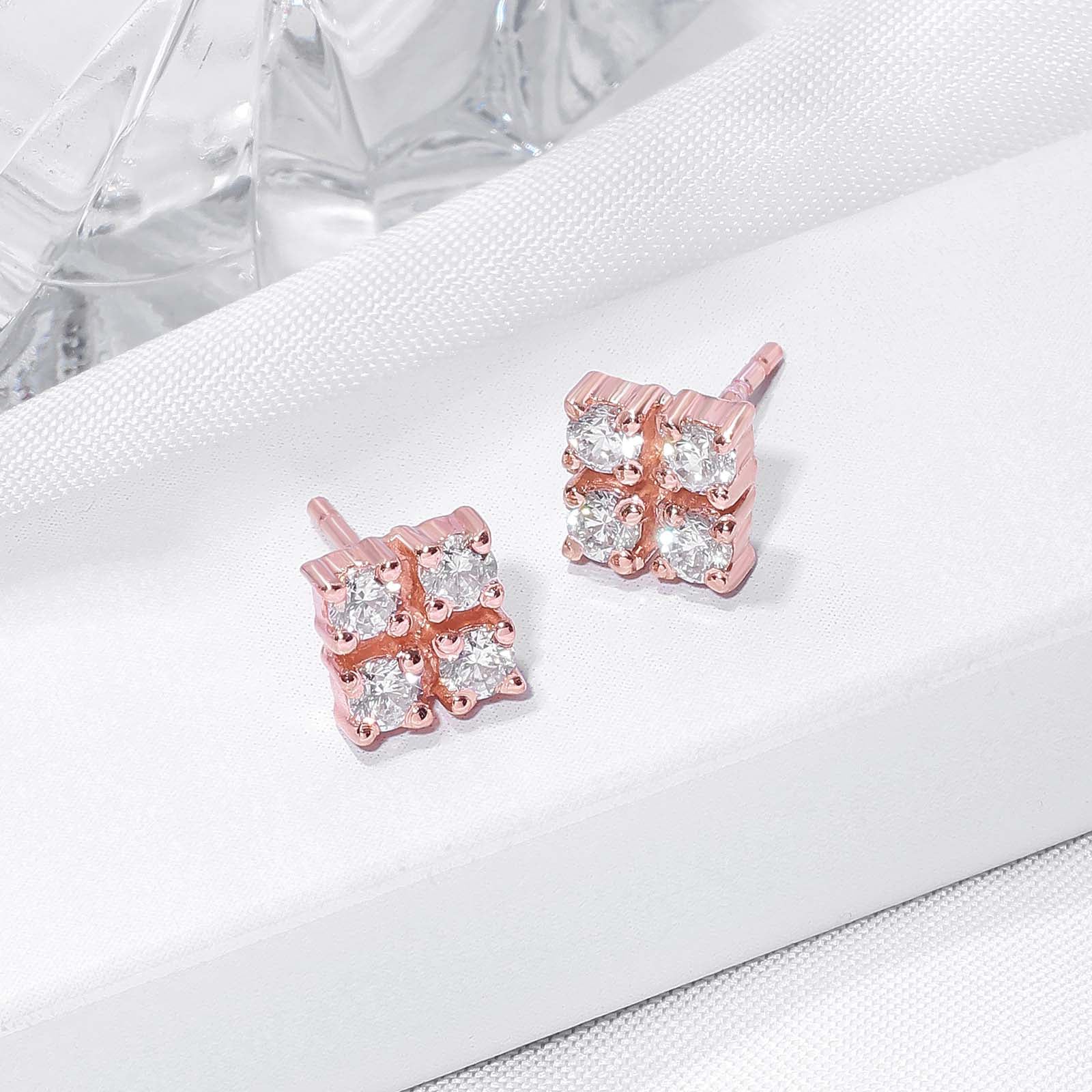 Rose Gold Square Designer Silver Stud Earrings