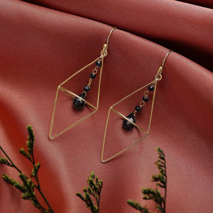 Pure Silver Earrings - Nested Gold Onyx Danglers