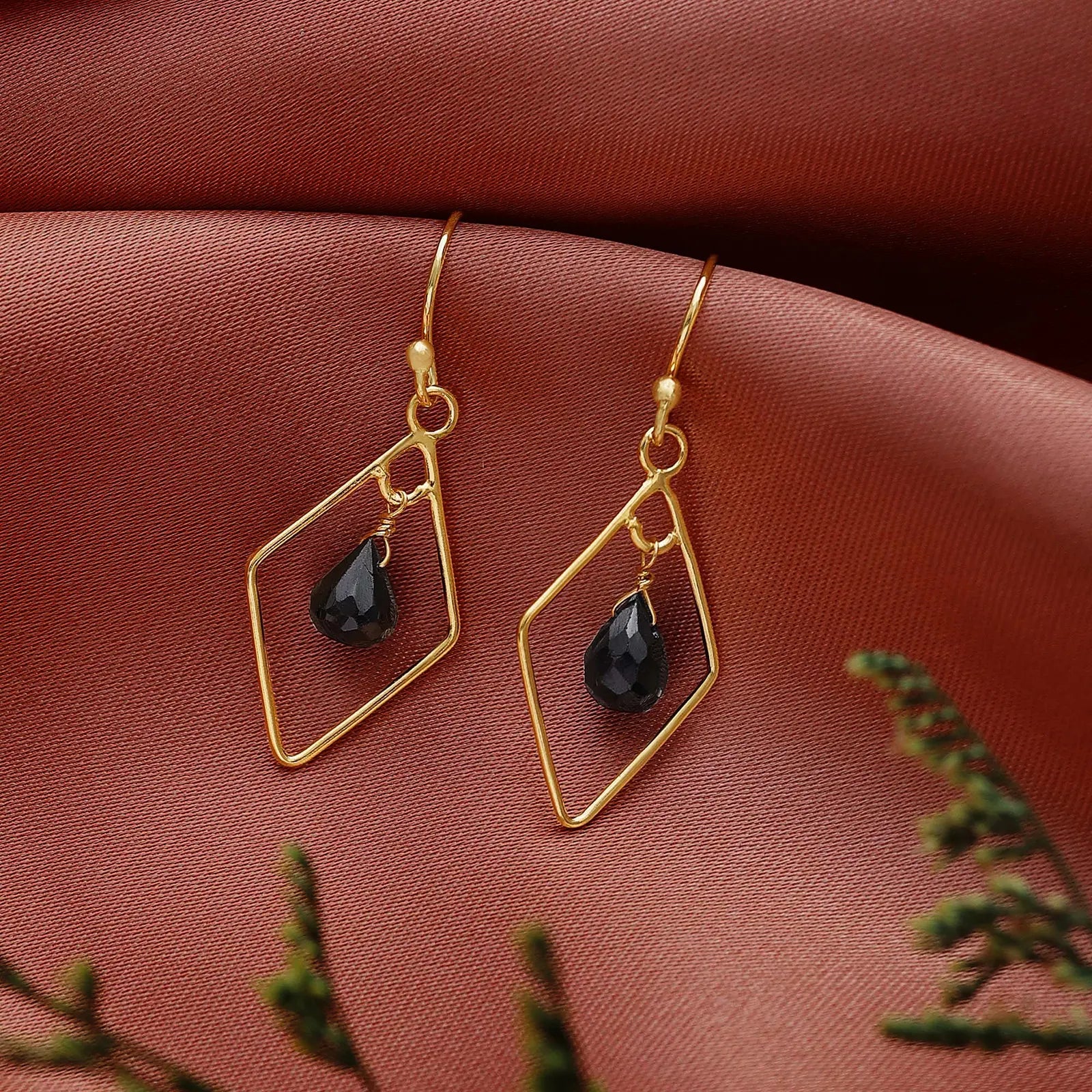 Contemporary Gold Oynx Model Earrings