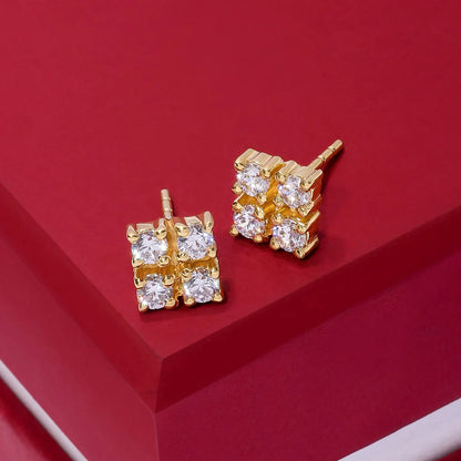 Gold Plated Square Designer Silver Stud Earrings