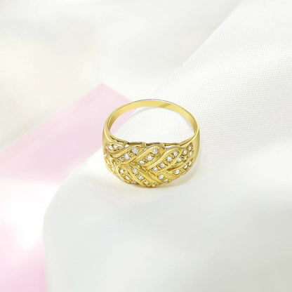 Gold Plated AD Wide Silver Leaf Ring