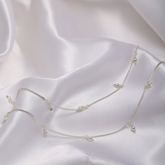 925 Sterling Silver Dangling Ball Silver Anklet - Tweov Jewels