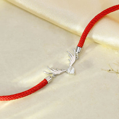 925 Sterling Silver Deer Heart With Red Thread Bracelet - Tweov Jewels