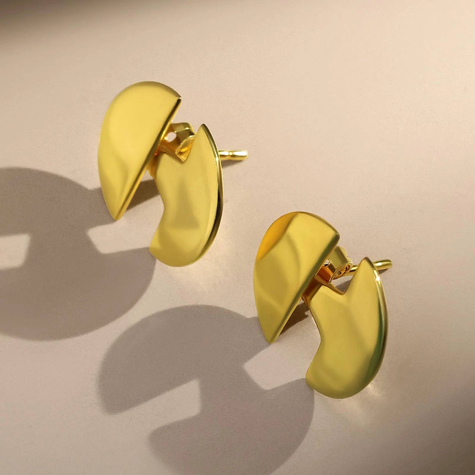 Pure Silver Earrings - Modernized 3 in 1 Gold Stud