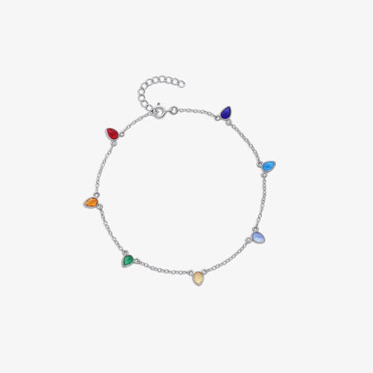925 Sterling Silver Multicolor Drops Silver Anklet
