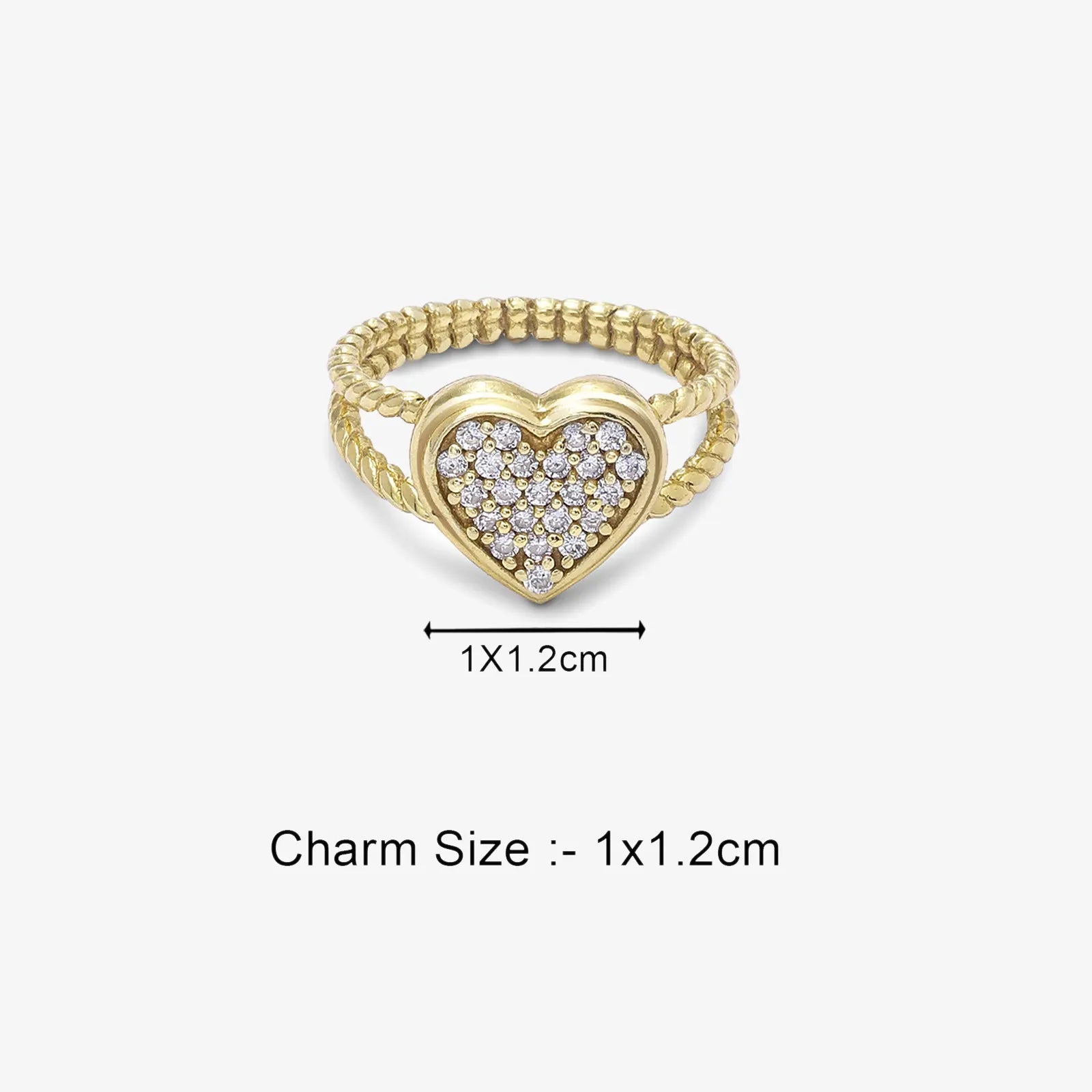 Golden Zircon Heart Silver Ring