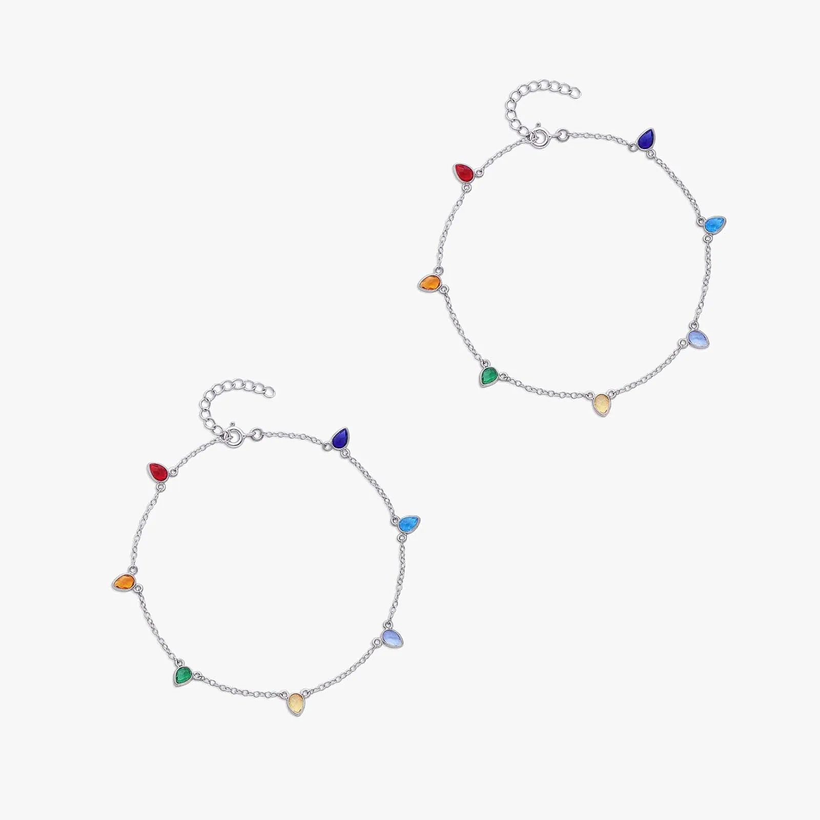 925 Sterling Silver Multicolor Drops Silver Anklet