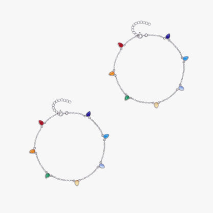 925 Sterling Silver Multicolor Drops Silver Anklet