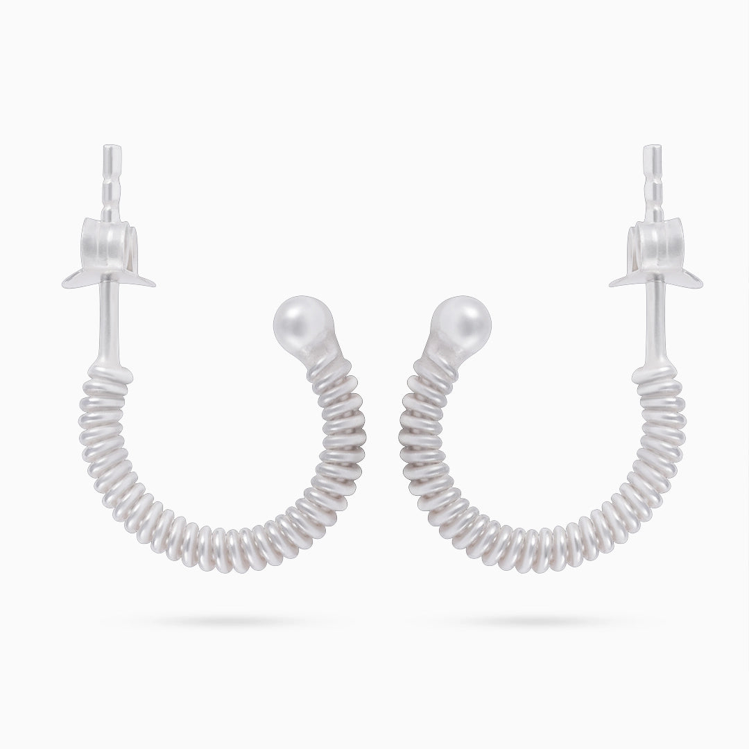 Silver Hoop Earrings - Pure Silver Earring &#8211; Spring C- Hoop Model