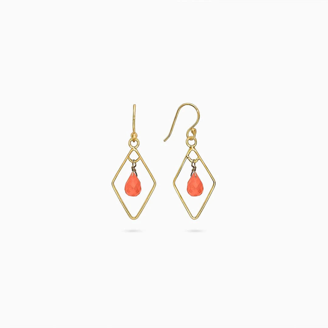 Great Summer Sale - Pure Silver Earrings &#8211; Diamond Shaped Carnelian Drop