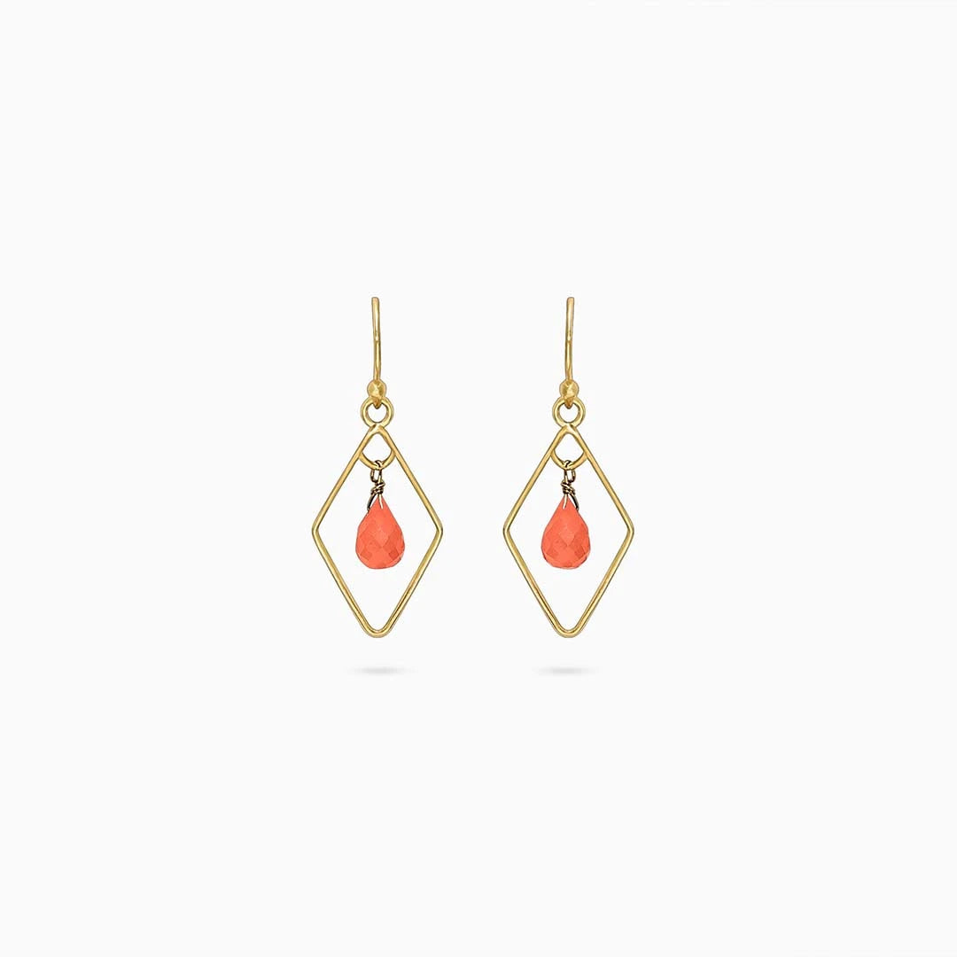 Drop Earrings - Pure Silver Earrings &#8211; Diamond Shaped Carnelian Drop