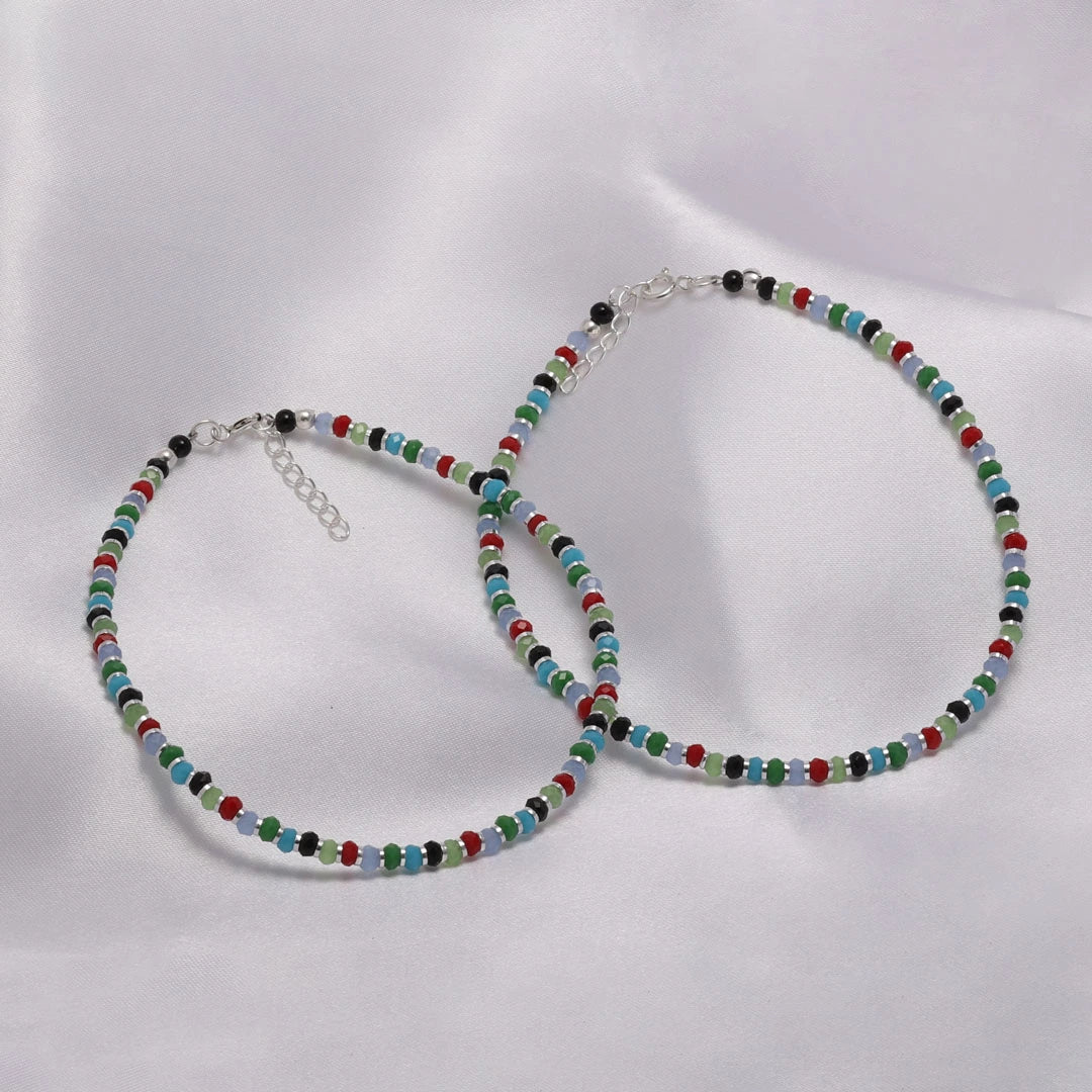 black beads anklets - Pure Silver Anklet &#8211; Colorburst Silver Beads