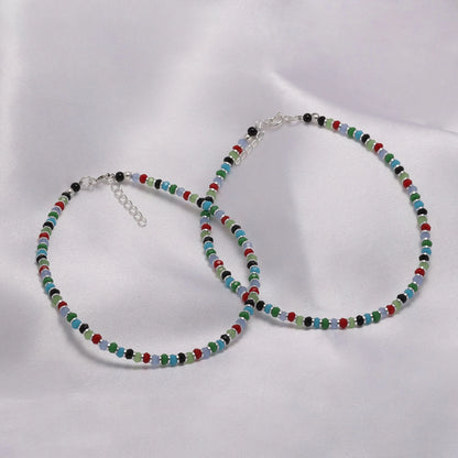 black beads anklets - Pure Silver Anklet &#8211; Colorburst Silver Beads