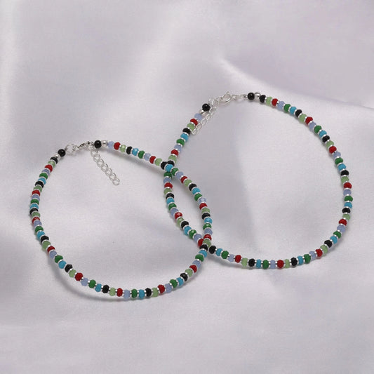 black beads anklets - Pure Silver Anklet &#8211; Colorburst Silver Beads
