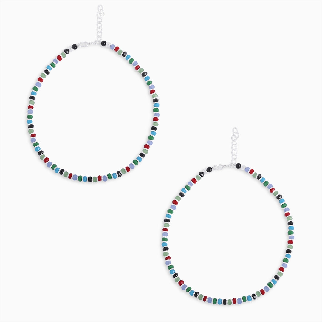 Silver anklets - Pure Silver Anklet &#8211; Colorburst Silver Beads